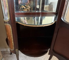 Vintage French Bombay Hand Painted Curio Cabinet with Bubble Glass