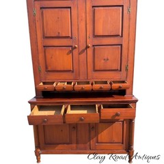 Antique Sheraton Dutch cupboard step back raised panel 8 drawers country farm