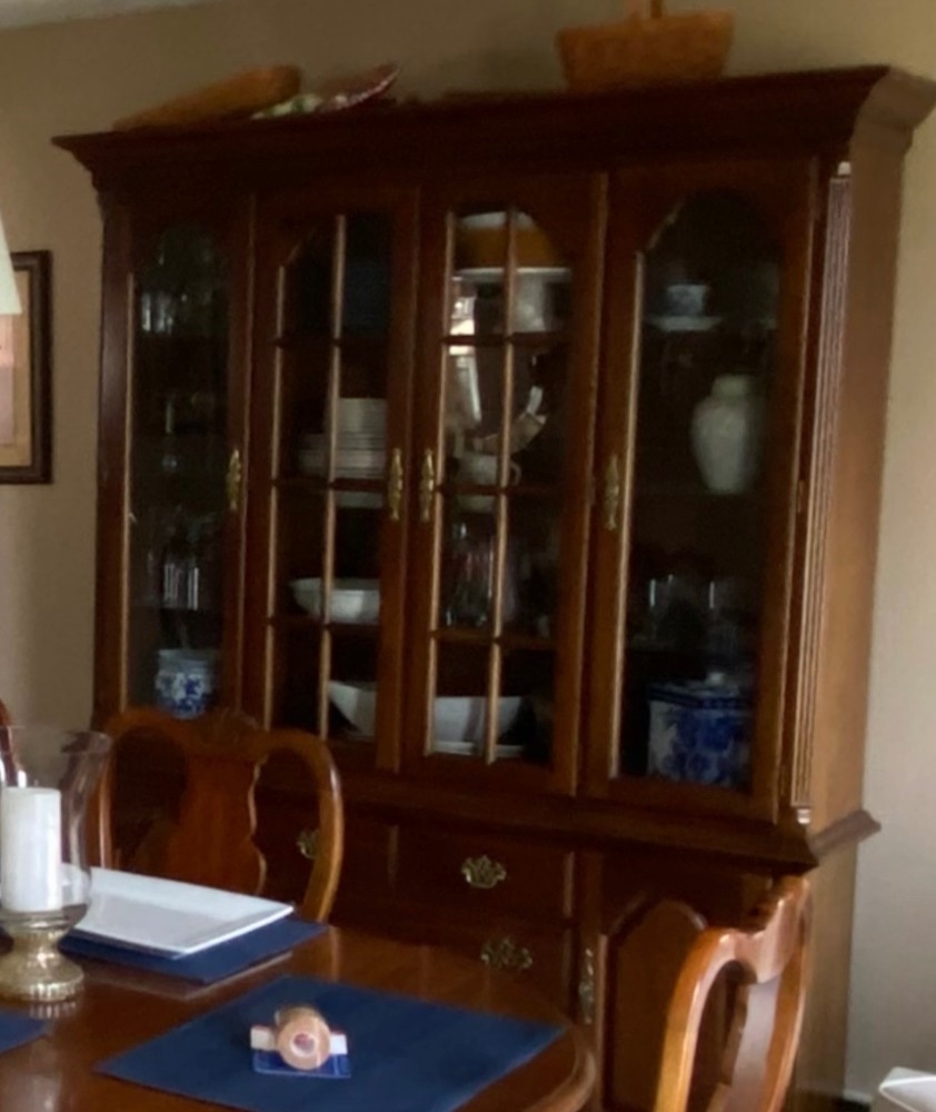 Retro Vintage 1980’s American of Martinsville Solid Walnut Lighted China Hutch