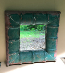 Vintage Industrial Shop Metal Roof 36″ SQ. Green/Red Mirror Old 1058-23B