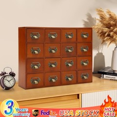 16 Drawers Tabletop Library Card Catalog Cabinet Vintage Apothecary Storage Box