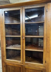 Antique Wooden Corner Cabinet with Glass Doors, 5 Shelves, Brown Stained Finish