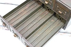Antique 1918 6 Drawer Military Green Brass/Steel Stacking File Cabinet