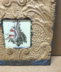 VTG Shabby Tan Photo 4″Sq. Tin Ceiling Metal Shabby Picture Frame Old 675-26B