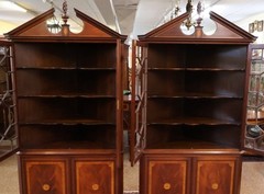 Pair of English Regency Style Mahogany Inlaid Corner Cabinets