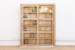 Antique Bleached Whitewash Slim Glass Cabinet