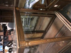 c1900 vintage oak glass floor country store case 98x 42.5 x27 reeded column edge