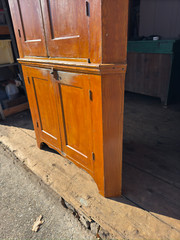 antique paint decorated corner cupboard 19th primitive Lancaster pa blind door