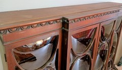 Antique Bubble Glass Mahogany Georgian Breakfront Writing Desk Cabinet Bookcase