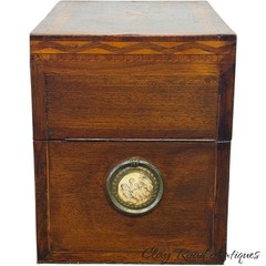 Antique Federal regency liquor box tantalus mahogany inlaid fan gilt bottles