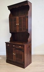 Ethan Allen Antiqued Pine Old Tavern Hutch-Rustic Vintage Shutter Front Shelf