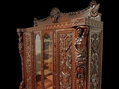 ANTIQUE FINEST MAGNIFICENT R. J. HORNER RENAISSANCE FIGURAL BOOKCASE CABINET