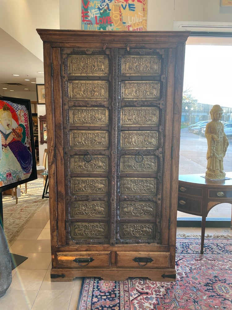 Antique Indian Brass Entry Door Pantry/Cabinet AS IS