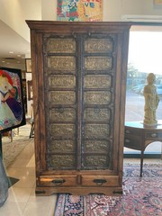 Antique Indian Brass Entry Door Pantry/Cabinet AS IS