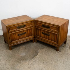 Mid Century Modern American Set of Two Light Walnut Nightstands by Unagusta