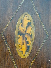 Antique Federal regency liquor box tantalus mahogany inlaid fan gilt bottles