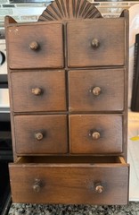 Vintage Wall Hanging Sunburst 7 Drawer Spice Cabinet Wood Knobs