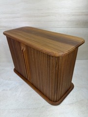 Vintage Mid Century Eppco Enterprises Teak Tambour Slide Door Wall Mount Cabinet
