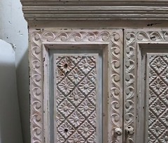 Vintage Shabby Chic Painted Floral Carved Wood Cabinet – Morrocan Indian Shelf