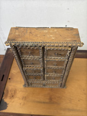 Antique Tramp Art Hanging Spice Cabinet Apothecary Collectors 10 Drawers