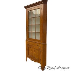 Antique Farm house Paint decorated folk corner cupboard PA 1850s country clean
