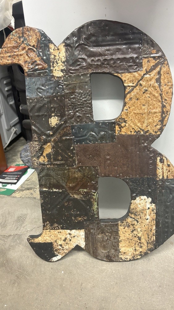 Decorative Salvage Tin Ceiling 16″ Patchwork Metal VTG Letter B Old English