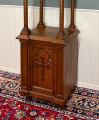 Antique French Gothic Revival Statuary Niche Cabinet Pedestal Altar Oak Late 19C