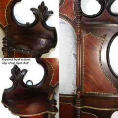 HUGE 35″ Antique French Napoleon III Wall Shelf, Kingwood & Ormolu, Sevres Plaq