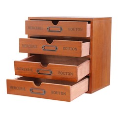 4PC Vintage Wooden Apothecary Cabinet 4 Drawer Card Catalog Desk Organizer Brown