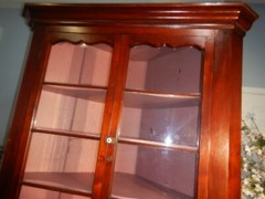Antique Corner Cupboard Cabinet Walnut Divided Glass Door