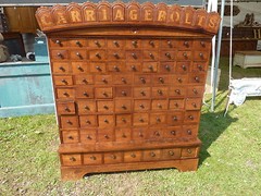 circa 1870 CUSTOM made cherry CARRIAGE BOLT hardware store cabinet 57″ h x 50″ w