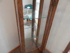 Vintage Curio Cabinet Wooden & Glass; Lighted, Mirrored, Glass Shelves, Lock Key