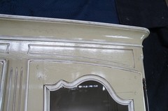 Vintage Country French Provincial Oak Buffet Deux Corps China Display Cabinet