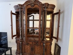 Antique Wood China Cabinet With Glass Doors (Cherry Wood)
