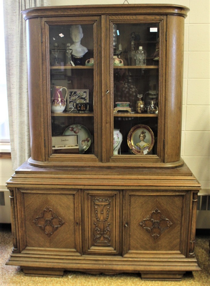 Antique Carved Oak Display Cabinet from Europe c1930 Art Deco