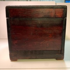 Antique 19thC Red Lacquer Desktop Storage Box 18in Small Asian Document Chest