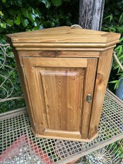Vintage Solid Wood Waxed Pine Wall Small Corner Cabinet Storage Cupboard 1-Door