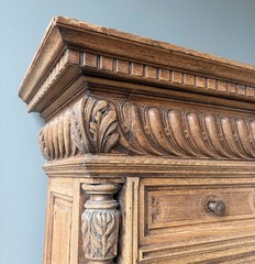 77″ Tall Antique French Apothecary Cabinet Solid Oak Carved with Compartments