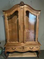 French Country Style Vintage Oak China Display Cabinet