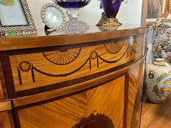 Antique Style Inlaid Demilune Cabinet