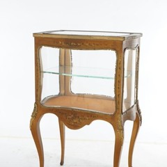 Antique Louis XV Style Giltwood Vitrine with Hand Painted Floral C1910