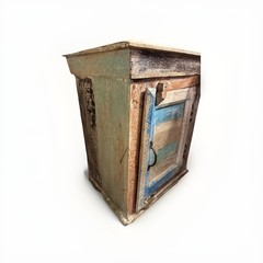 Antique Handmade Multicolor Distressed Wooden Panel Door Cabinet with Shelf