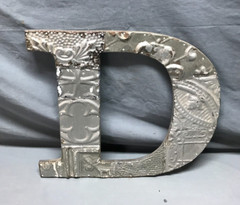 Decorative Salvage Tin Ceiling 16″ Patchwork Silver Metal VTG Letter D 1787-24B