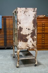 Antique Medical Cabinet Apothecary Industrial Metal glass Display Case Vintage