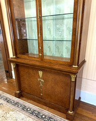 Italian Burled Walnut Display Cabinet | Glass Door & 3 glass Shelves & Light