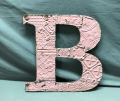 Decorative Salvage Tin Ceiling 16″ Patchwork Pink Metal VTG Letter B 1788-24B