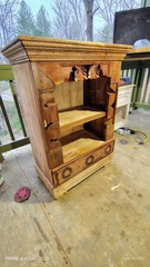 Antique Wooden Base Cabinet with Carvings, 2 Shelves, 1 Drawer, Brown
