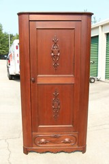 Rare Walnut Victorian Renaissance Revival Corner Cabinet Carved Doors Ca.1870