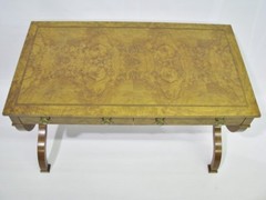 Baker Furniture Regency Style Burlwood Veneer Writing Desk / Library Table