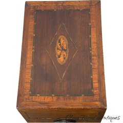 Antique Federal regency liquor box tantalus mahogany inlaid fan gilt bottles
